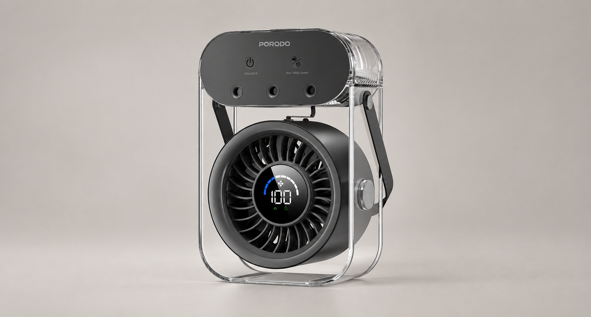 GREY Studio catalog | Porodo Lifestyle Chillo Aqua Portable Mist Fan with 500mL Large Water Tank - Black | PDLFSTZH26BK