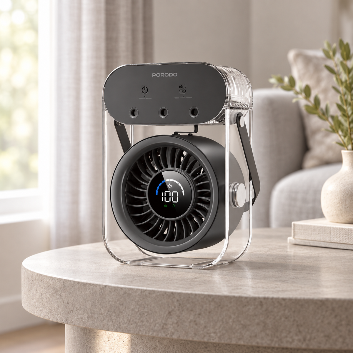 GREY Studio lifestyle | Porodo Lifestyle Chillo Aqua Portable Mist Fan with 500mL Large Water Tank - Black | PDLFSTZH26BK