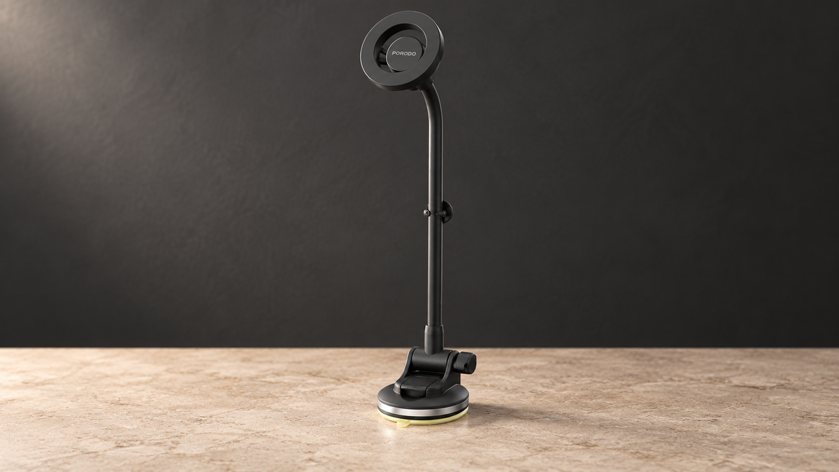 GREY Studio editorial | Porodo Vindex Magnetic Car Mount with Extended Flexible Pole - Black | PDMCPH68BK