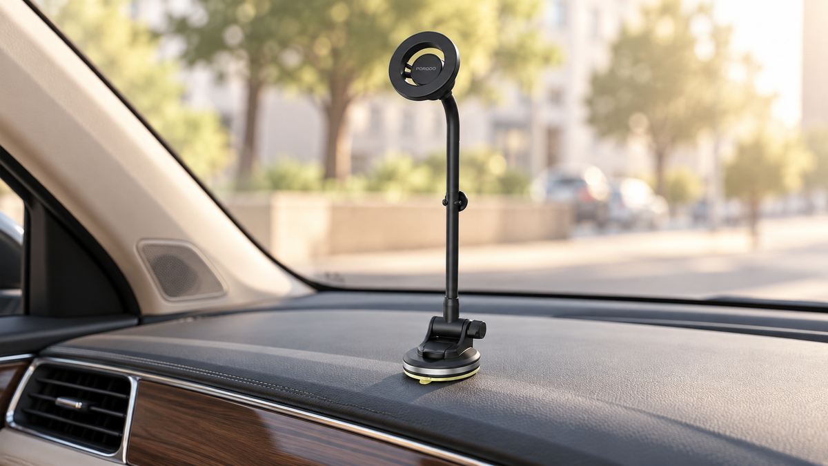 GREY Studio lifestyle | Porodo Vindex Magnetic Car Mount with Extended Flexible Pole - Black | PDMCPH68BK