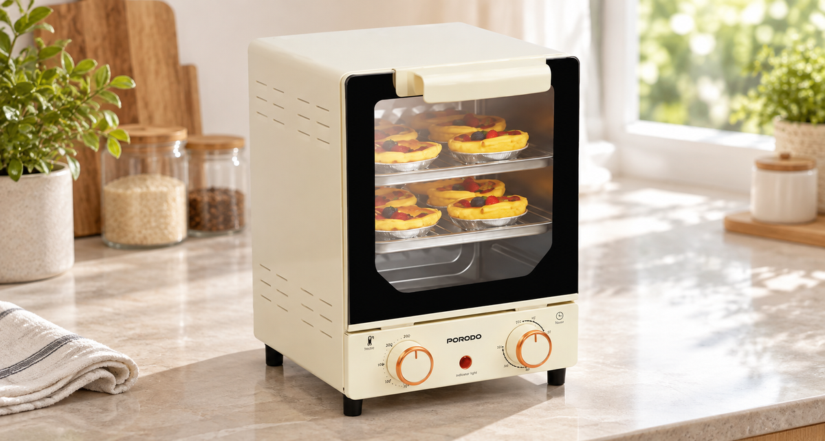 GREY Studio lifestyle | Porodo Lifestyle Vertical Design Temp Glass Mini Oven - White | PDMOKB15FWH