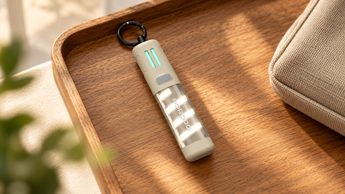 GREY Studio lifestyle | Porodo PowerBeam 5000mAh Power Bank with Built-In Flashlight - Khaki | PDNDC017KH