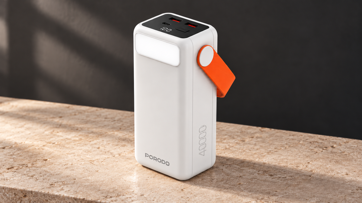 GREY Studio editorial | Porodo PortaPower 40000mAh Power Bank with Built-In LED Lighting - White | PDPBXRT40WH