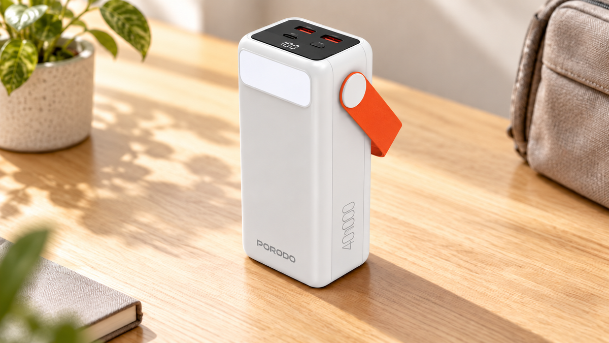 GREY Studio lifestyle | Porodo PortaPower 40000mAh Power Bank with Built-In LED Lighting - White | PDPBXRT40WH