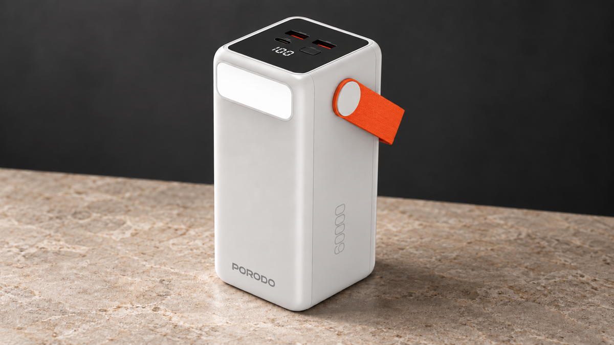 GREY Studio editorial | Porodo PortaPower 60000mAh Power Bank with Built-In LED Lighting - White | PDPBXRT60WH
