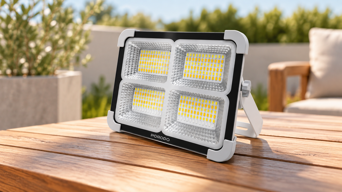 GREY Studio lifestyle | Porodo Lifestyle Sunlite Solar-Powered Rechargeable Outdoor LED Light - Grey | PDQTS100WH