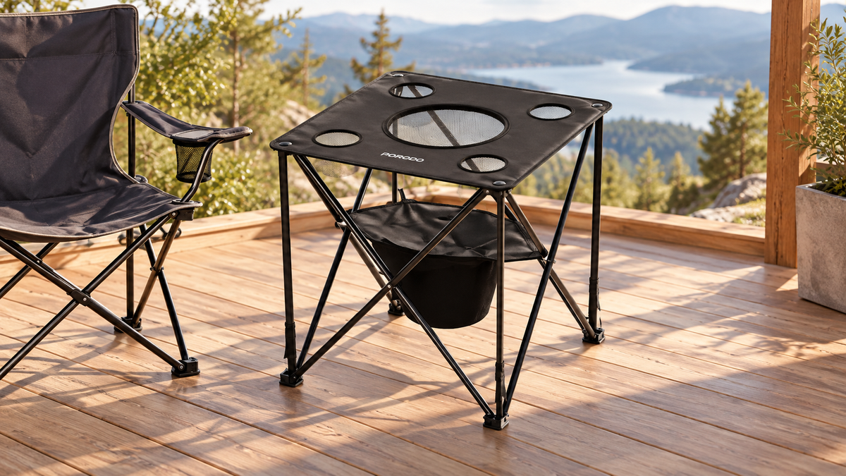 GREY Studio lifestyle | Porodo Lifestyle Outdoor Companion Foldable Camping Table - Black | PDRS2355BK