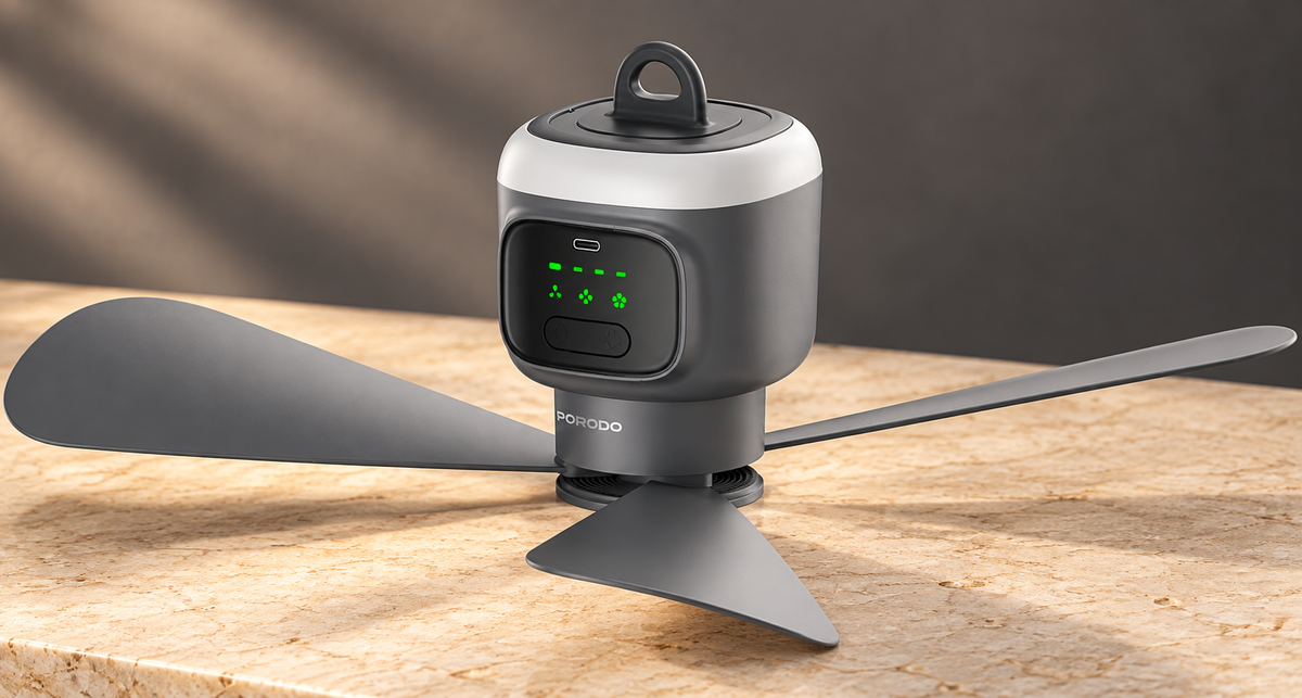 GREY Studio editorial | Porodo Lifestyle Camping Rechargeable Ceiling Fan - Gray | PDRSF12KGY