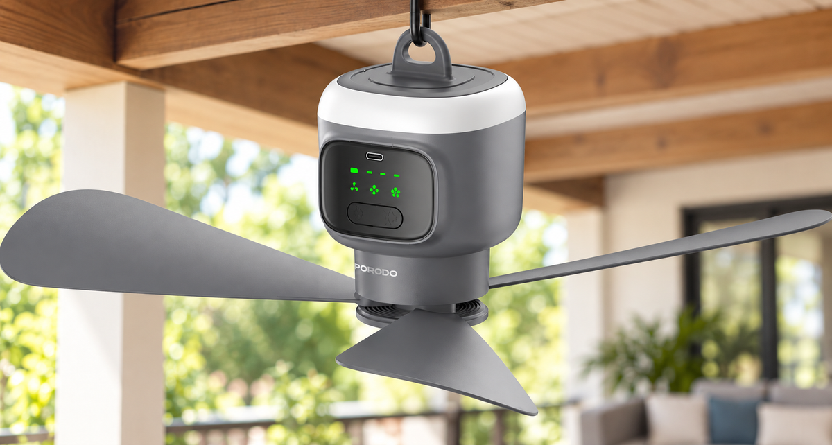 GREY Studio lifestyle | Porodo Lifestyle Camping Rechargeable Ceiling Fan - Gray | PDRSF12KGY