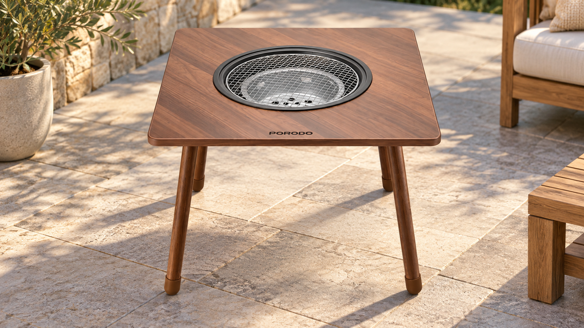 GREY Studio lifestyle | Porodo Lifestyle Multi-Purpose Outdoor Square Grill Table - Brown | PDSCT15BR