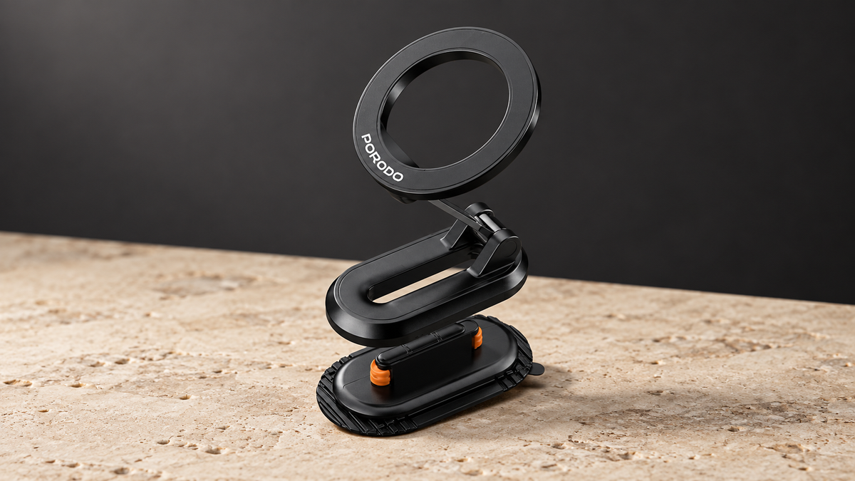 GREY Studio editorial | Porodo GripFold MagSafe Rotatable Car Mount 360� Full Rotation - Black | PDSKR06BK GTIN