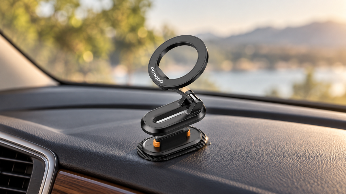 GREY Studio lifestyle | Porodo GripFold MagSafe Rotatable Car Mount 360� Full Rotation - Black | PDSKR06BK GTIN