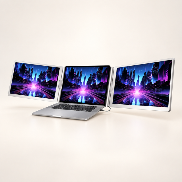 Powerology Dual Screen Portable Monitor - Silver