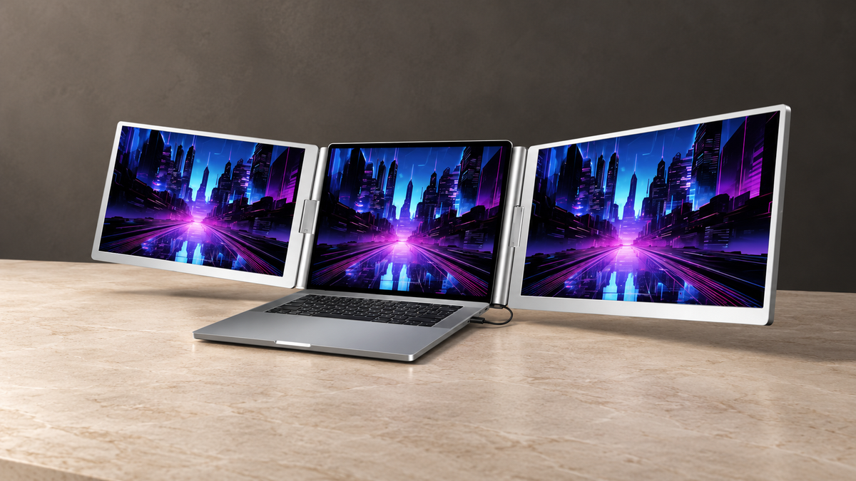 GREY Studio editorial | Powerology Dual Screen Portable Monitor - Silver | PDSLM14