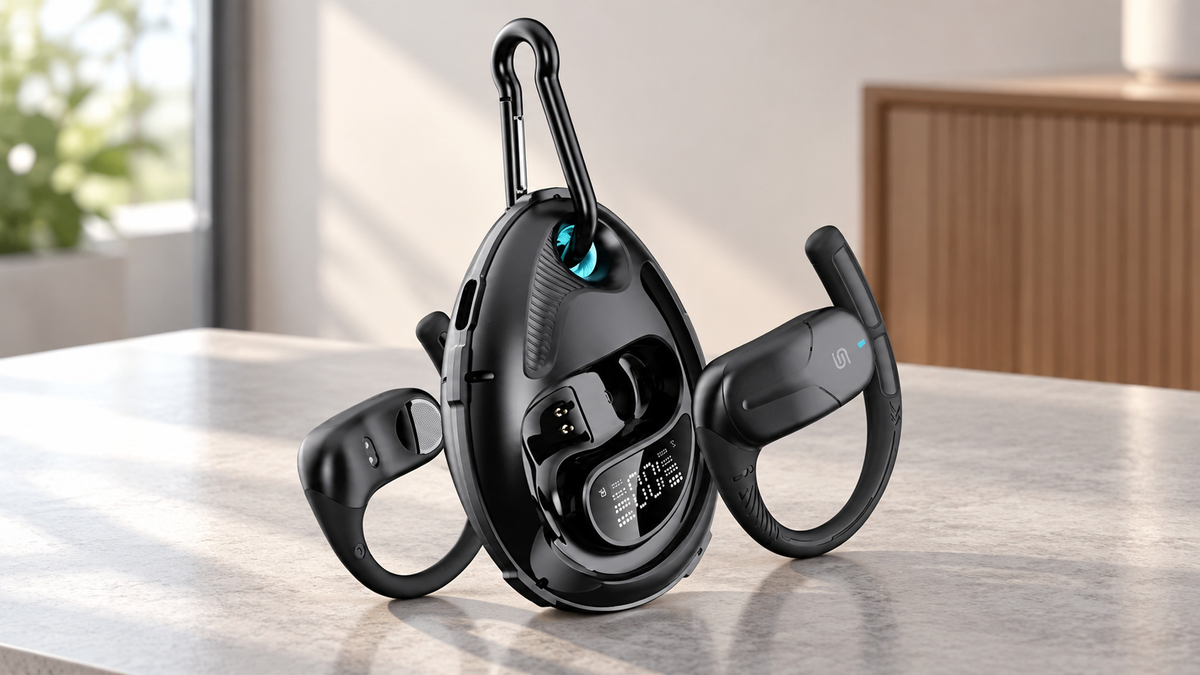 GREY Studio lifestyle | Porodo Soundtec Octopus Open-Ear Wireless Earbuds - Black | PDSTLO07