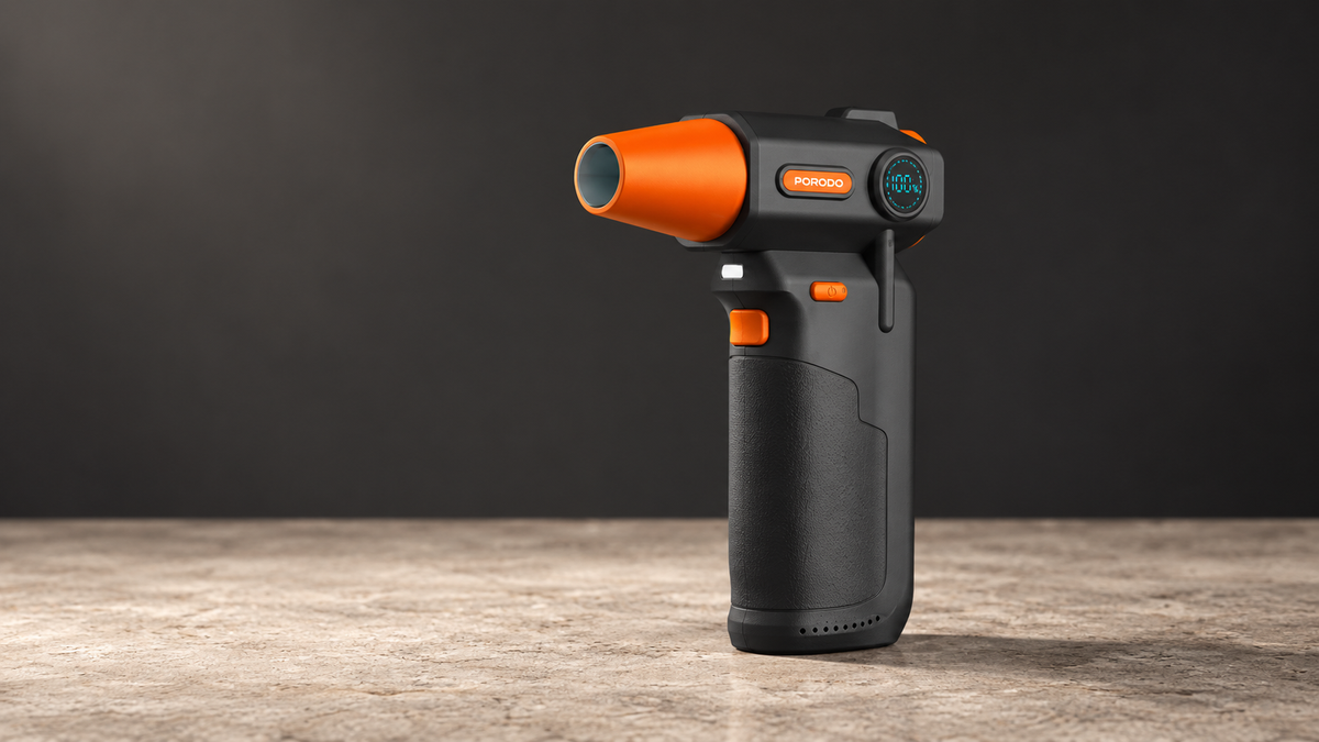GREY Studio editorial | Porodo Lifestyle Cordless Turbo Air Duster with LED Work Light - Black | PDTBYMG826BK