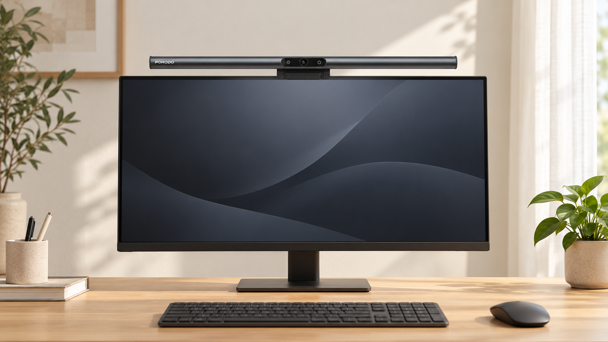 GREY Studio lifestyle | Porodo LumaView Full HD Webcam & Desk Light - Gray | PDWBCMGY