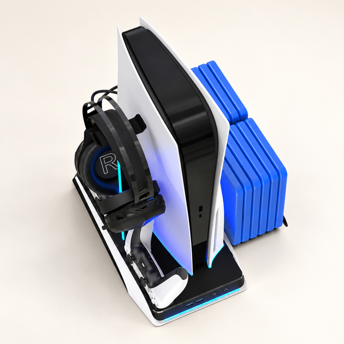 GREY Studio catalog | Porodo Gaming Multi-Function PS5 and Headphone Cooling and Charging Hub - Black/White | PDX116