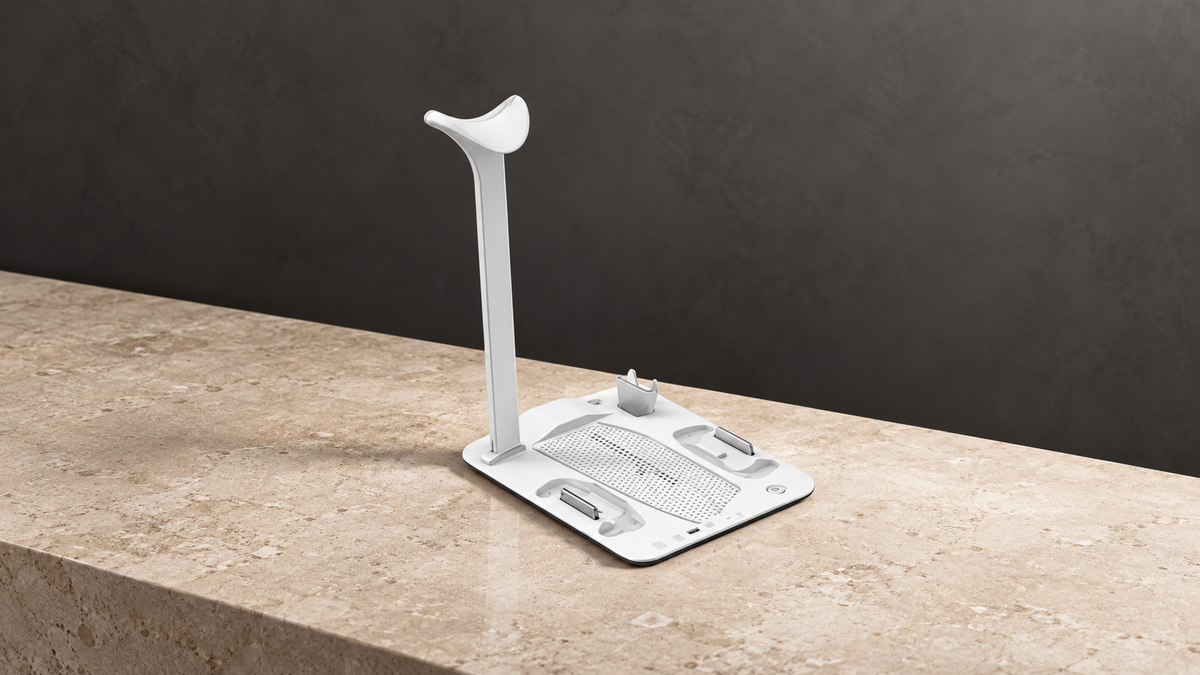 GREY Studio editorial | Porodo Gaming PS5 Slim Stand With Magnetic Charger - White | PDX118