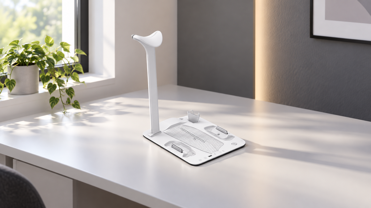 GREY Studio lifestyle | Porodo Gaming PS5 Slim Stand With Magnetic Charger - White | PDX118