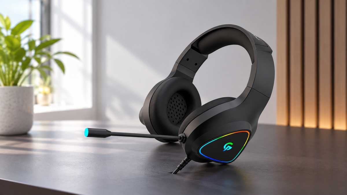 GREY Studio lifestyle | Porodo Gaming Headphone HD Sound with RGB - Black | PDX414BK