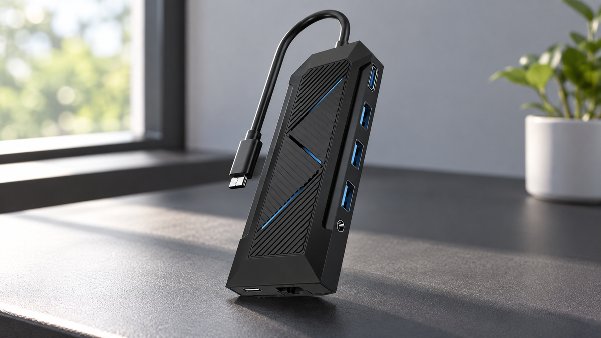 GREY Studio lifestyle | Porodo Gaming 9 in 1 USB-C Hub Gamers Edition | PDX520-BK