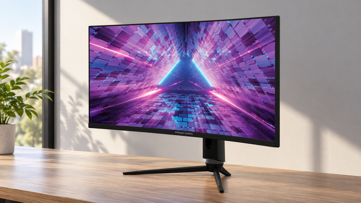 GREY Studio lifestyle | Porodo Gaming Ultra Wide-Curved Monitor 34 Inch | PDX524-BK