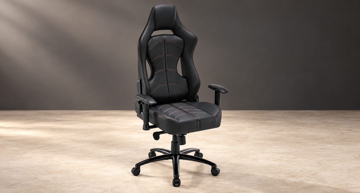 GREY Studio editorial | Porodo Gaming Predator Pro Chair Molded Backrest & Seat with 2D Armrest - Black/Orange | PDX530