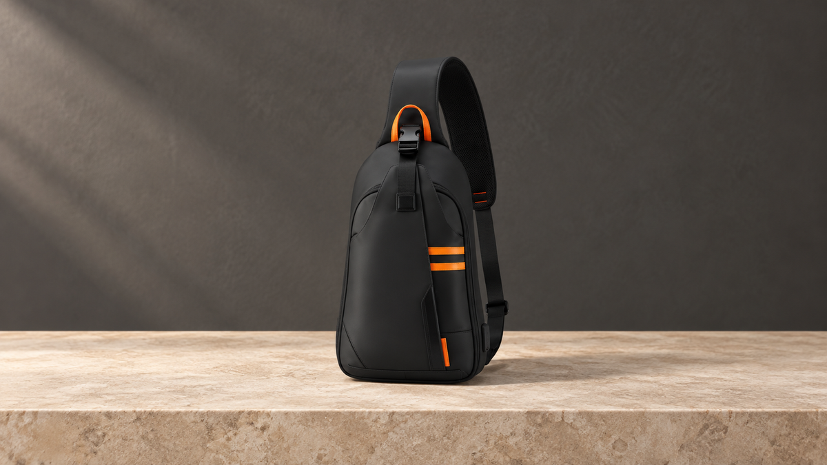 GREY Studio editorial | Porodo Gaming Water-Resistant PU Sling Bag With USB-C Port - Black | PDX532