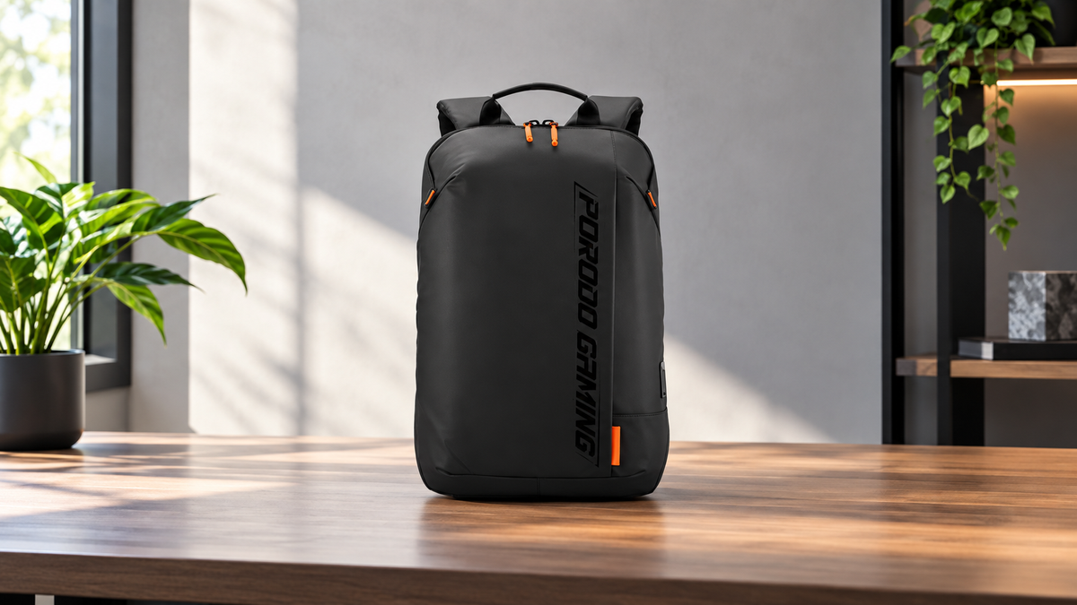 GREY Studio lifestyle | Porodo Gaming Water-Resistant PU Laptop Backpack With USB-C Port - Black | PDX533