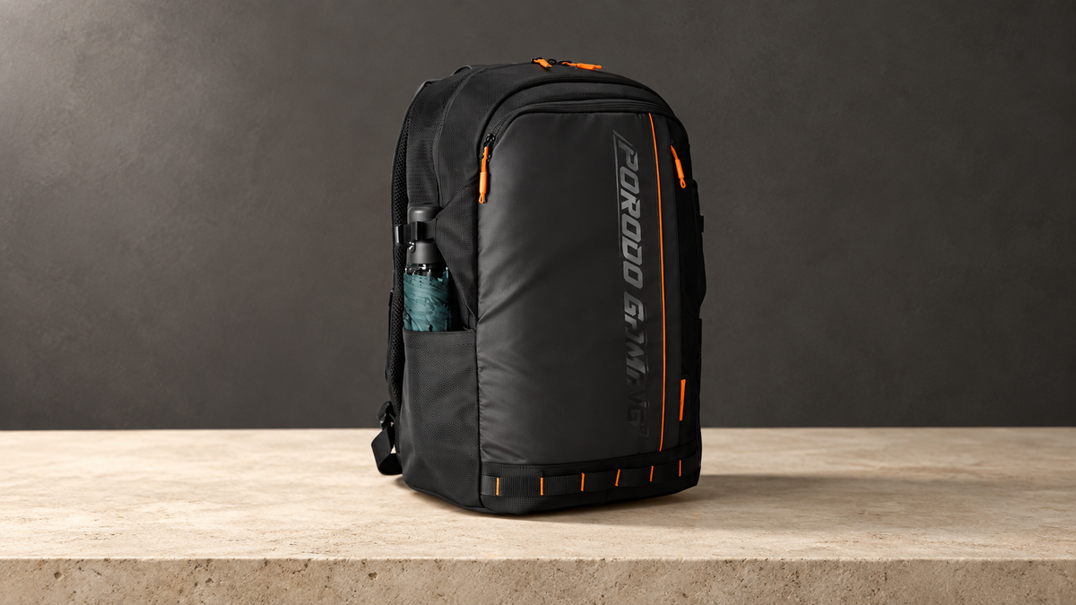 GREY Studio editorial | Porodo Gaming PU Laptop Backpack With USB-C Port and PS5 Compartment - Black | PDX534