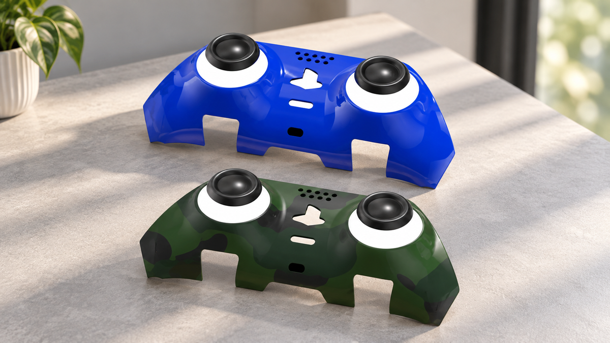 GREY Studio lifestyle | Porodo Gaming PS5 Edge Controller Decorative Panel combo - Blue + Camo | PDX618-BC