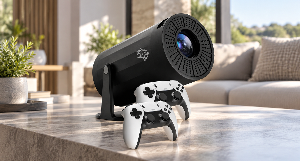 GREY Studio lifestyle | Porodo Gaming Projector with Controllers - Black | PDX639-BK