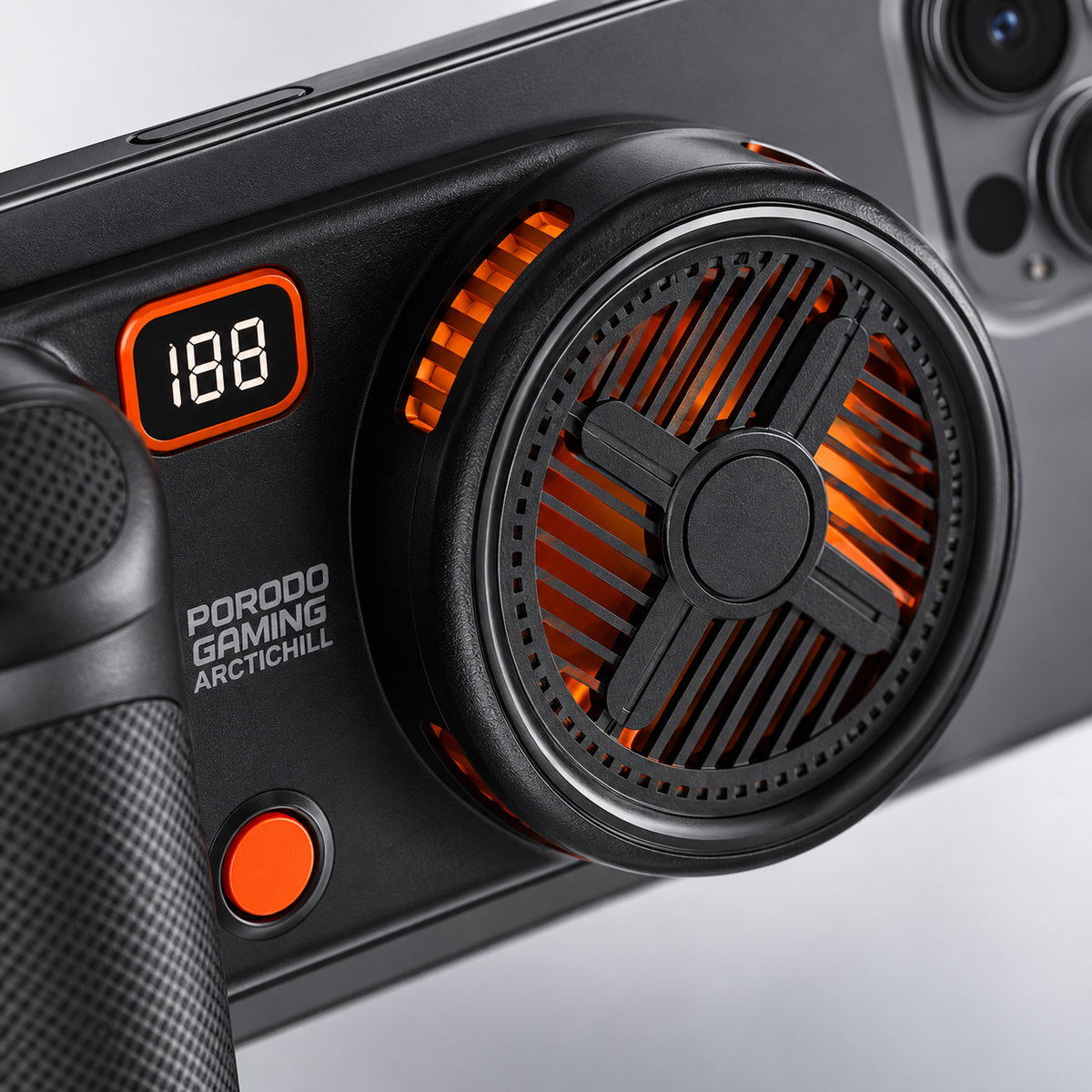 GREY Studio detail | Porodo Gaming Arcticchill Magnetic Phone Cooler With Ultra-Quiet Fan - Black/Orange | PDXMPCBKOG