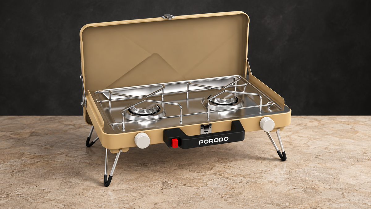 GREY Studio editorial | Porodo Lifestyle Dual Burner Foldable Camping Stove - Khaki | PDYG002KH