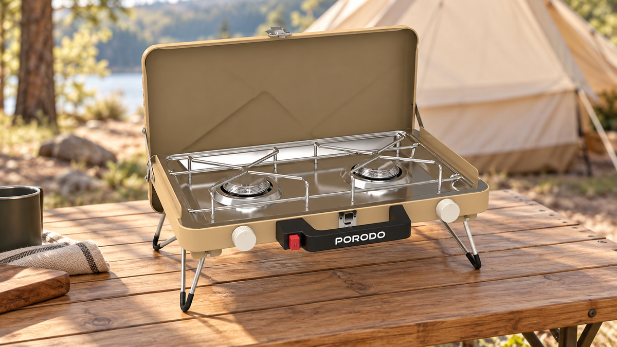 GREY Studio lifestyle | Porodo Lifestyle Dual Burner Foldable Camping Stove - Khaki | PDYG002KH