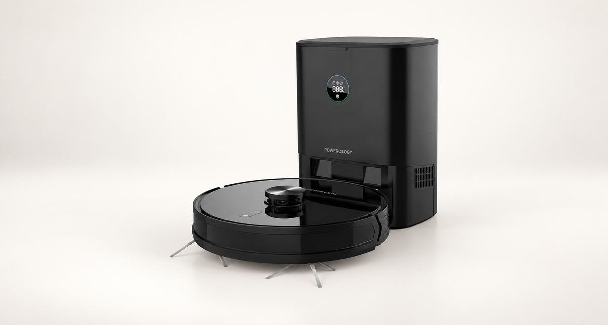 GREY Studio catalog | Powerology Smart Station Robot Vacuum & Mop - Black | PPBCHA59