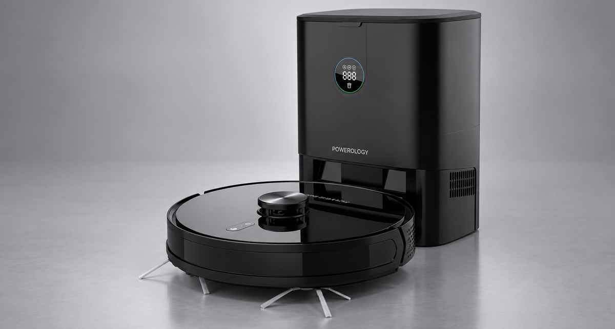 GREY Studio detail | Powerology Smart Station Robot Vacuum & Mop - Black | PPBCHA59