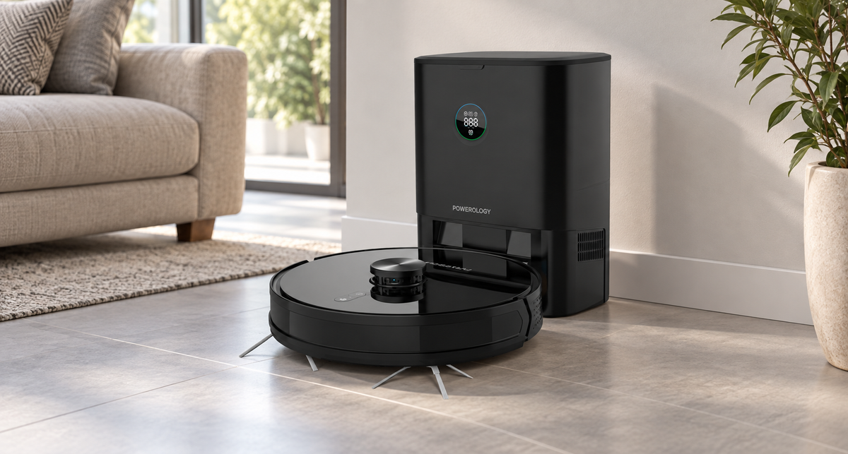GREY Studio lifestyle | Powerology Smart Station Robot Vacuum & Mop - Black | PPBCHA59