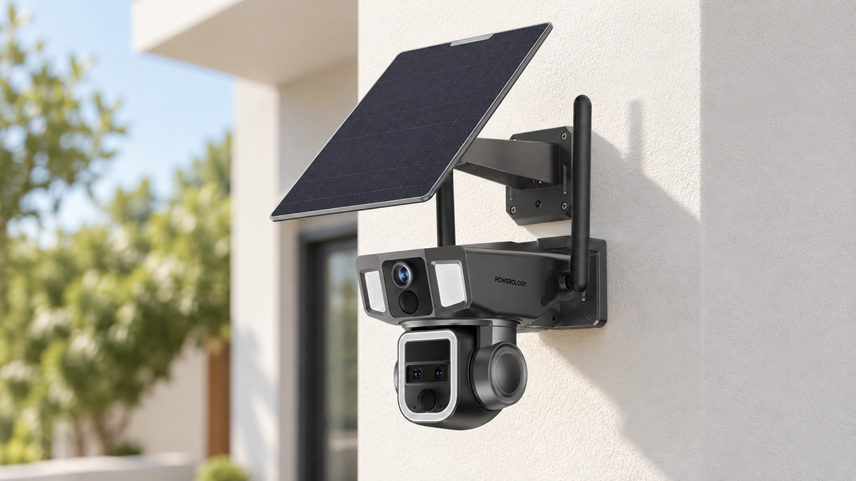 GREY Studio lifestyle | Powerology 4G/WiFi 360� Dual Lens Outdoor Camera - Black | PPBCHA69-BK