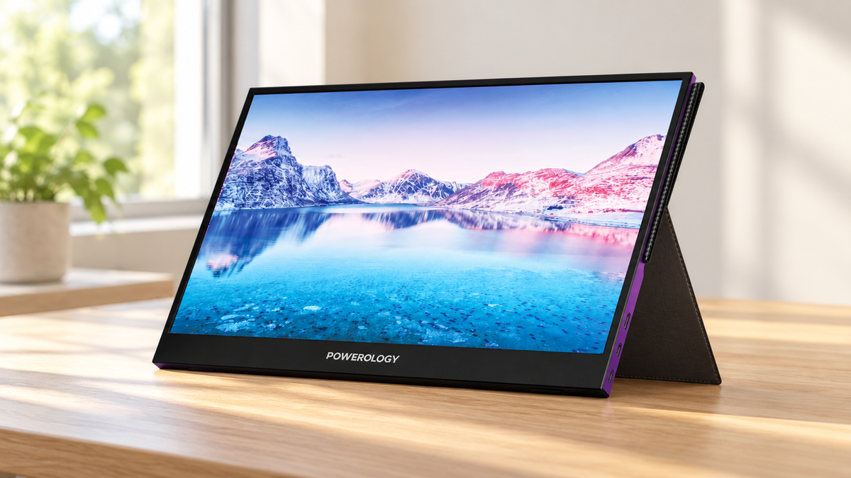 GREY Studio lifestyle | Powerology Ultra-Slim Full HD Portable Monitor 15.6 | PPMN156BK