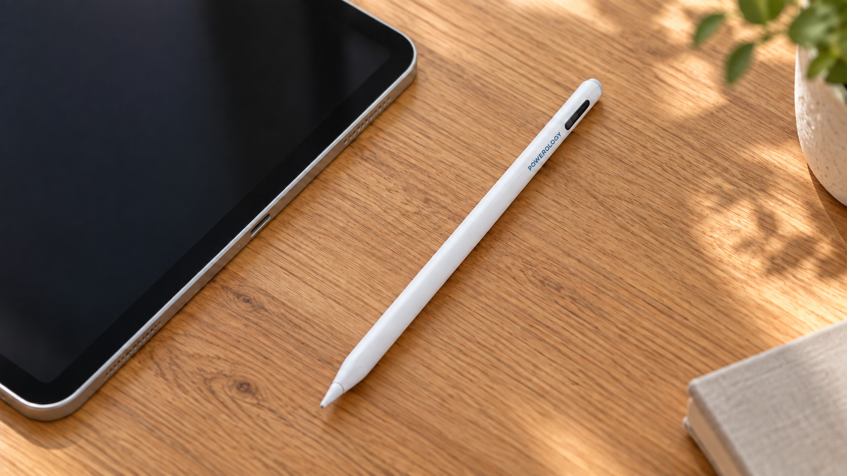 GREY Studio lifestyle | Powerology Digital Stylus 2018-2024 iPad Models - White | PRTDSPN
