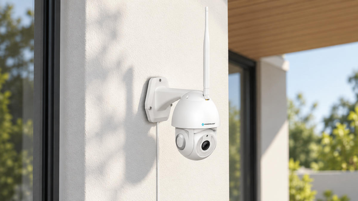 GREY Studio lifestyle | Powerology 4G Outdoor Camera Vertical & Horizontal Tilt | PS4GWC360WH