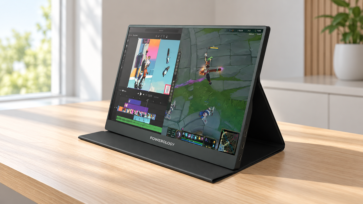 GREY Studio lifestyle | Powerology 15.6" Ultra-Slim Portable 144Hz Monitor | PSM004