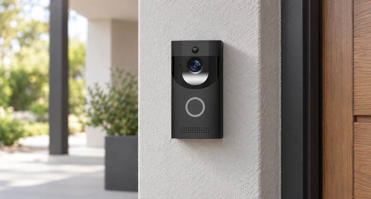 GREY Studio lifestyle | Powerology Smart Video Doorbell with Night Vision and Motion Sensor | PSVDBBK