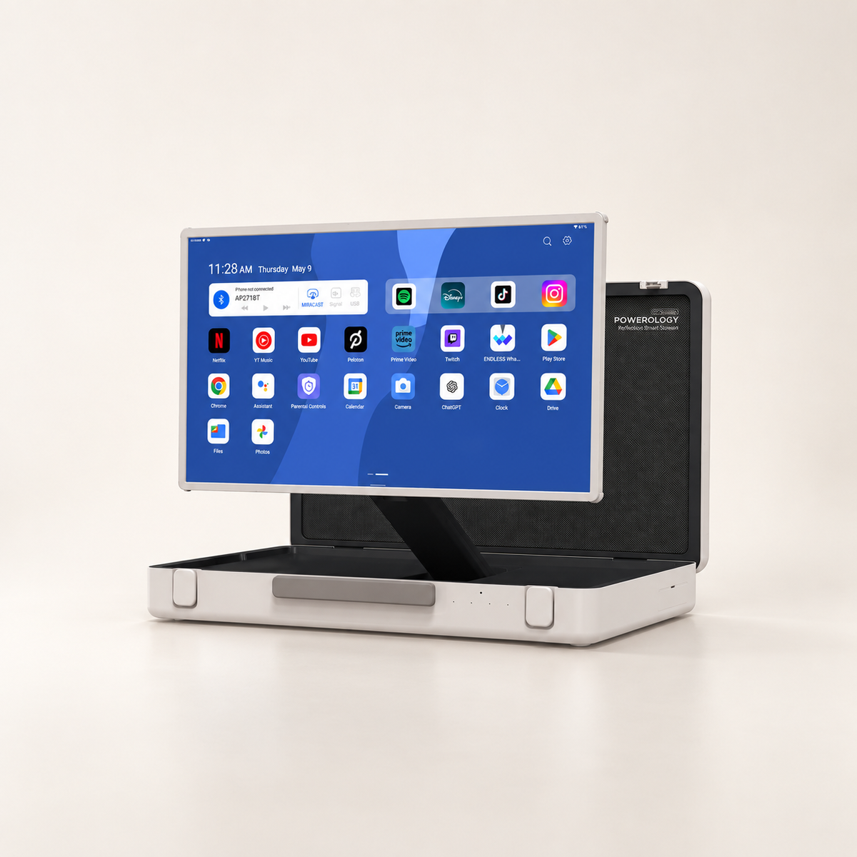 GREY Studio catalog | Powerology 27" Android Briefcase Display - White | PUHD27WH