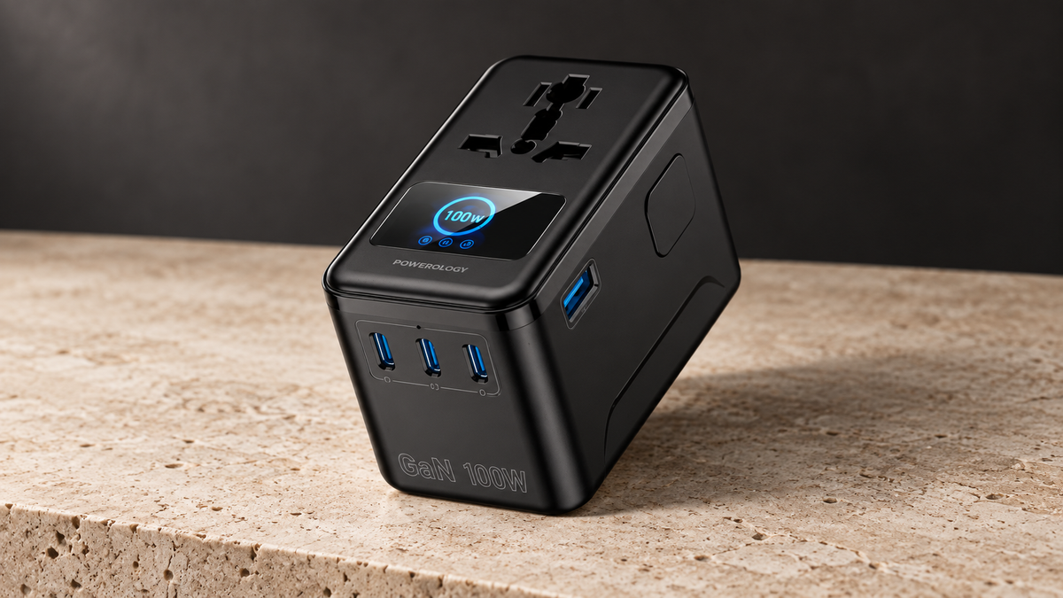 GREY Studio editorial | Powerology Voltvoya GaN Travel Adapter - Black | PWCUQC071BK