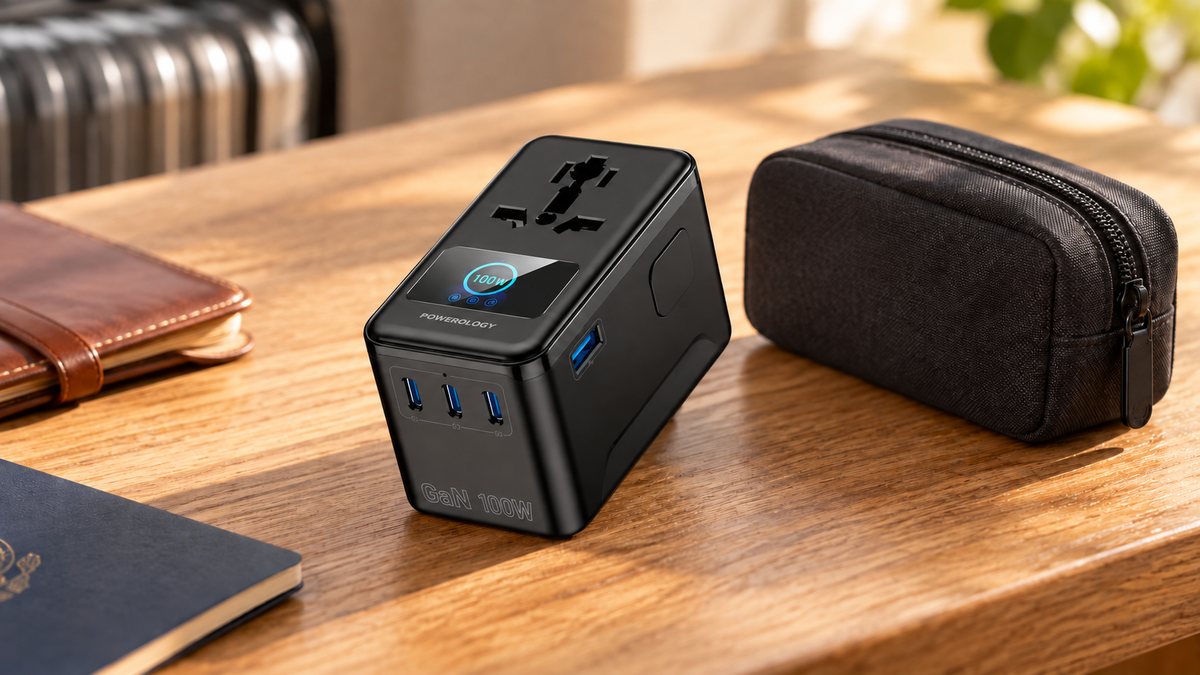 GREY Studio lifestyle | Powerology Voltvoya GaN Travel Adapter - Black | PWCUQC071BK