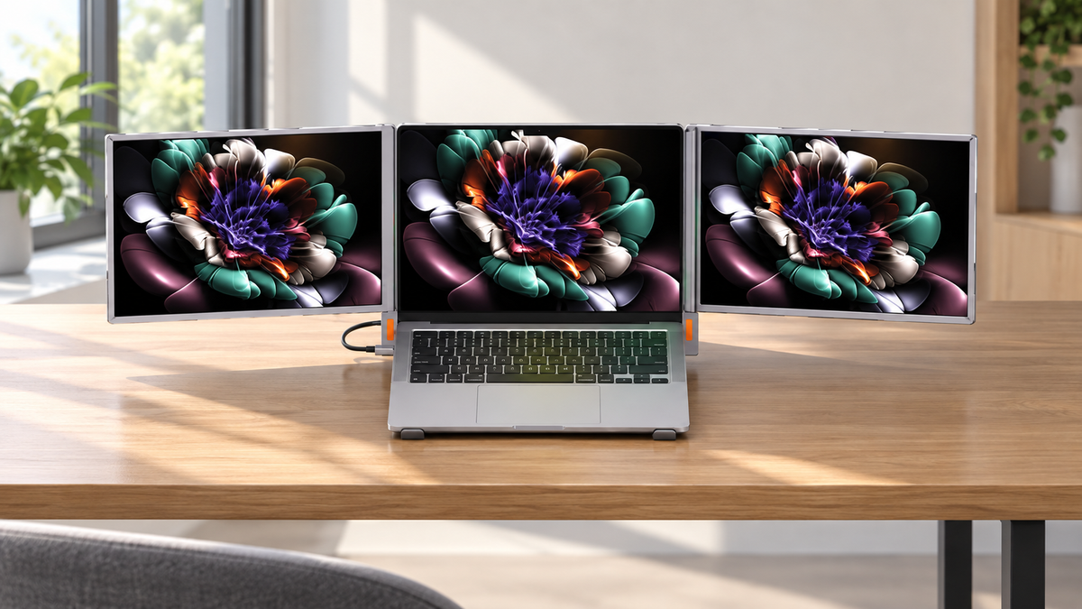 GREY Studio lifestyle | Powerology Portable Dual Screen Monitor - Gray | PWGV1201AGY