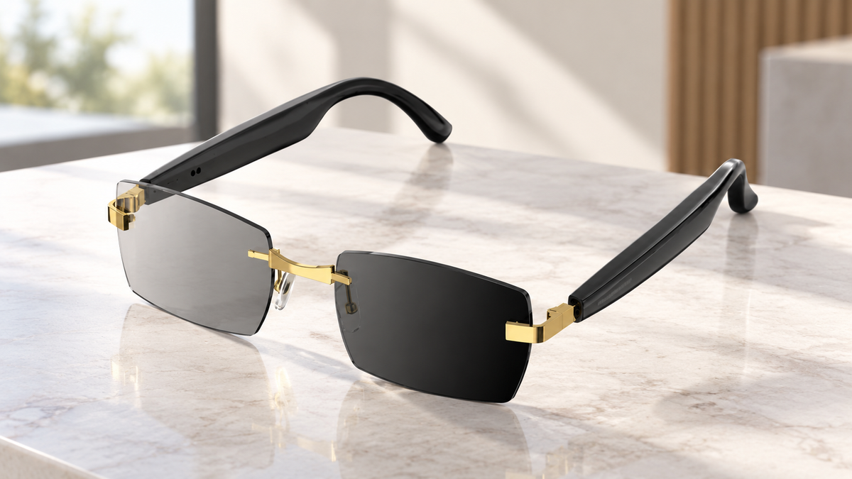 GREY Studio lifestyle | Powerology Cannes Smart Audio Sunglasses - Gold/Black | PWHY1006GDBK